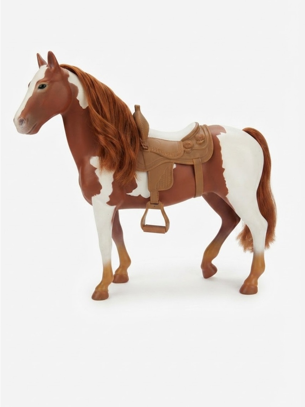 Chestnut and White Piebald Toy Horse with Saddle
